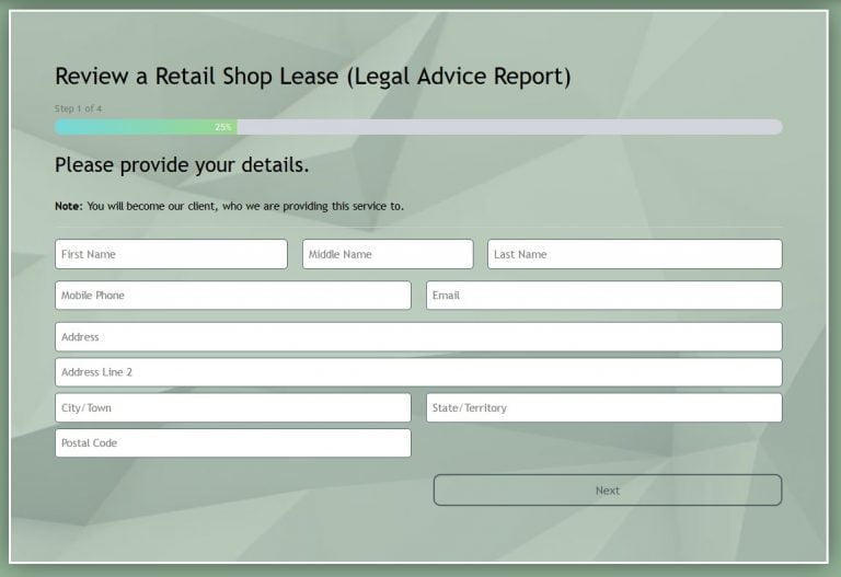Retail Shop Lease Booking Form